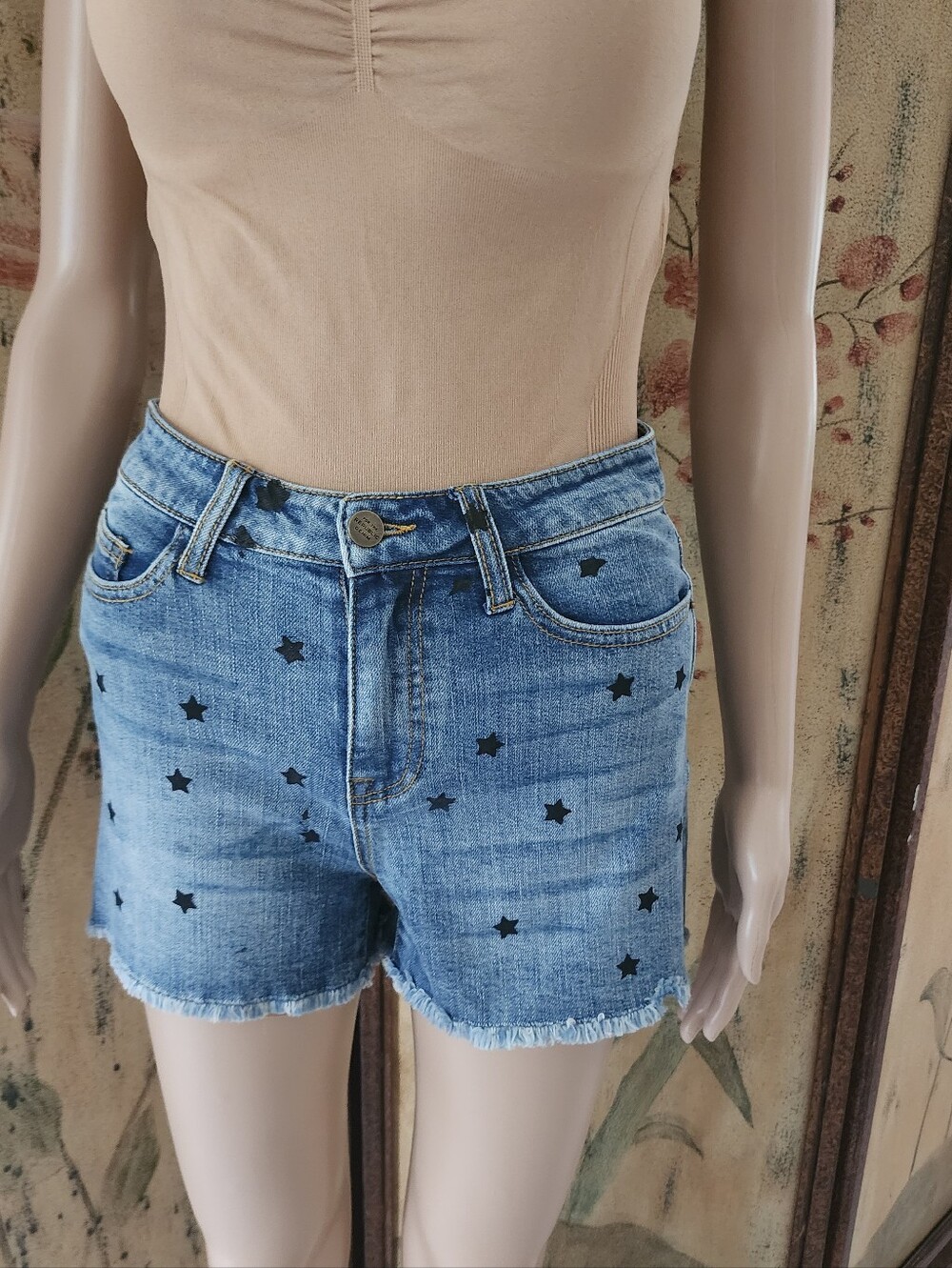 FOR THE REPUBLIC DENIM |Star Print Denim Shorts - Blue
